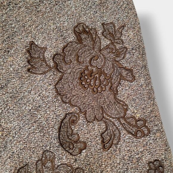 Vintage 90s Express Floral Embroidered Wool Tweed A-line Skirt in Brown Size 7/8 - Picture 7 of 10